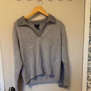Bloomingdale's 100% Cashmere Light Gray Polo V-Neck Sweater